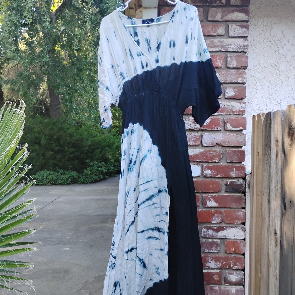Lulu's Blue and White Long Sleeve Dress